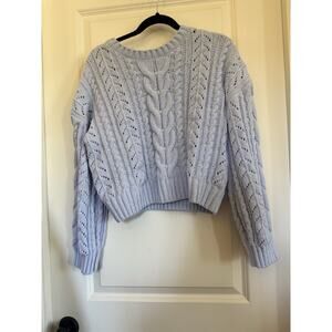 Pink Rose Baby Blue Cable Knit Cropped Sweater Size Large Women
